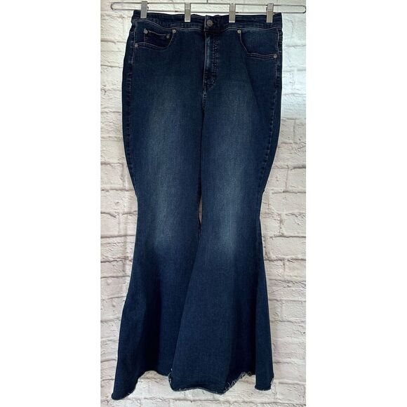 We The Free Flare Curvy Jeans Womens 34 Blue Mid-Rise Lace-Back Cotton Stretch - Picture 2 of 9